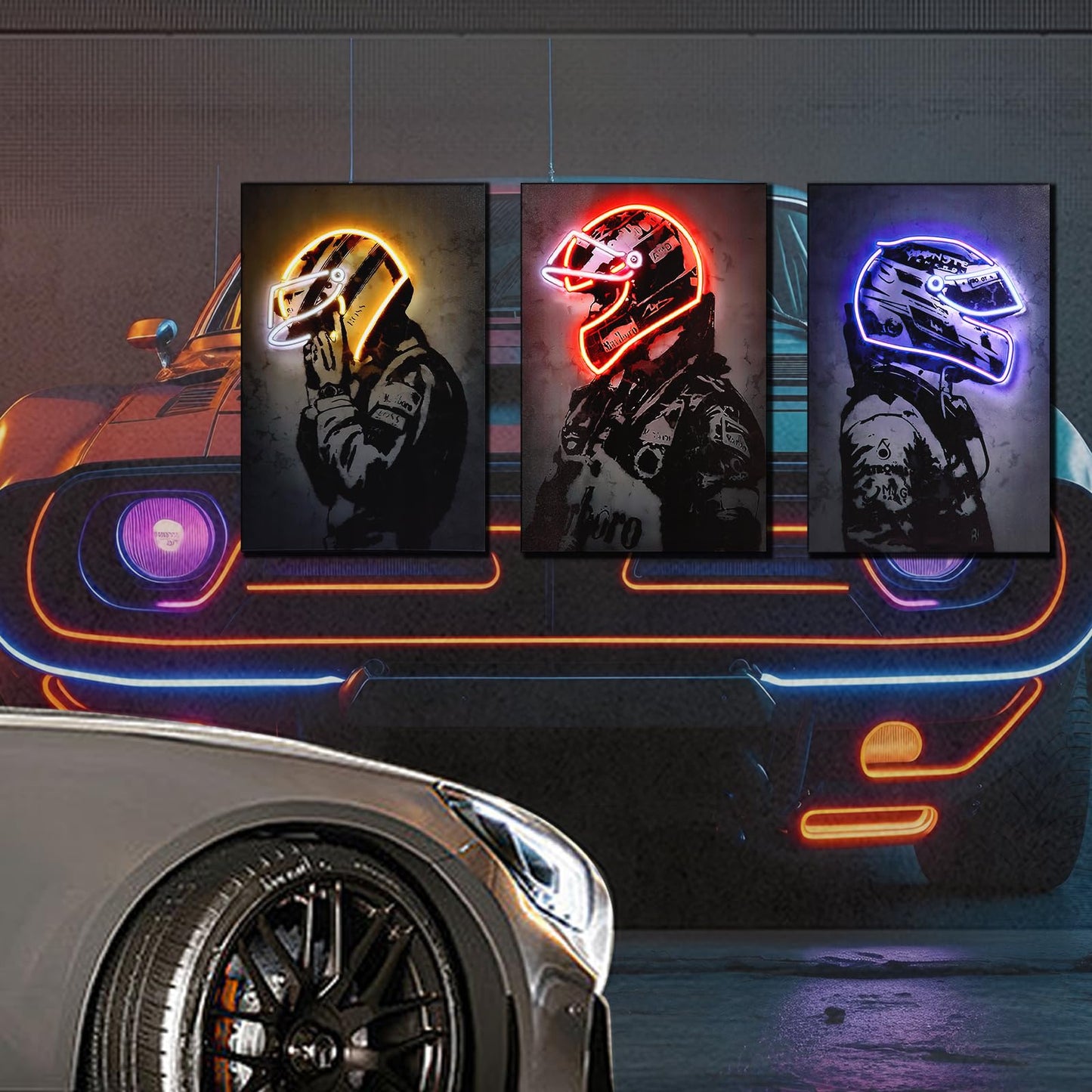 Racing Superstar Framed Canvas Prints Racer Driver Poster - Car Wall Art Sports Room Decor Neon Racing Art for Living Room Bedroom Bar Home Cool Decor Aesthetics (Red, 20x28)