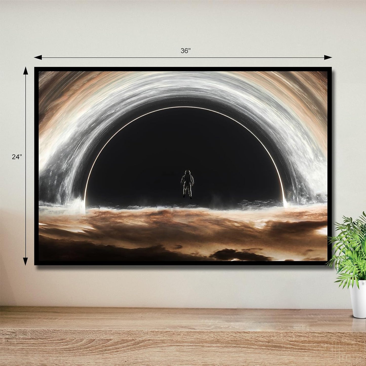 Sorventina Astronaut Black Hole Interstellar Poster - Framed Canvas Wall Art, Large Size Space Decor for Living Room, Boy Room, Home - Cool Aesthetic Astronomy Planet - Black Art (Universe, 36x24in.)