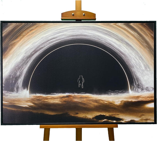 Sorventina Astronaut Black Hole Interstellar Poster - Framed Canvas Wall Art, Large Size Space Decor for Living Room, Boy Room, Home - Cool Aesthetic Astronomy Planet - Black Art (Universe, 36x24in.)