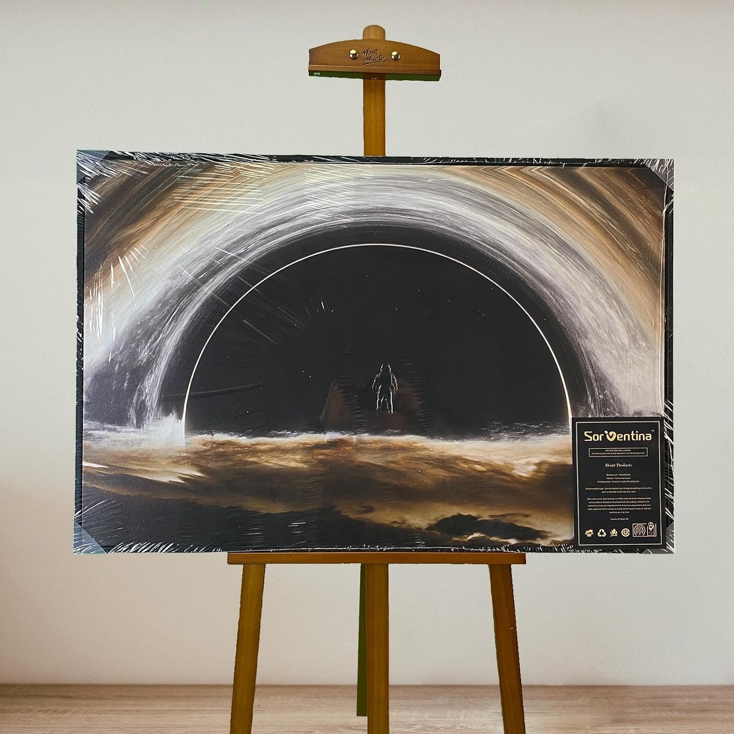 Sorventina Astronaut Black Hole Interstellar Poster - Framed Canvas Wall Art, Large Size Space Decor for Living Room, Boy Room, Home - Cool Aesthetic Astronomy Planet - Black Art (Universe, 36x24in.)